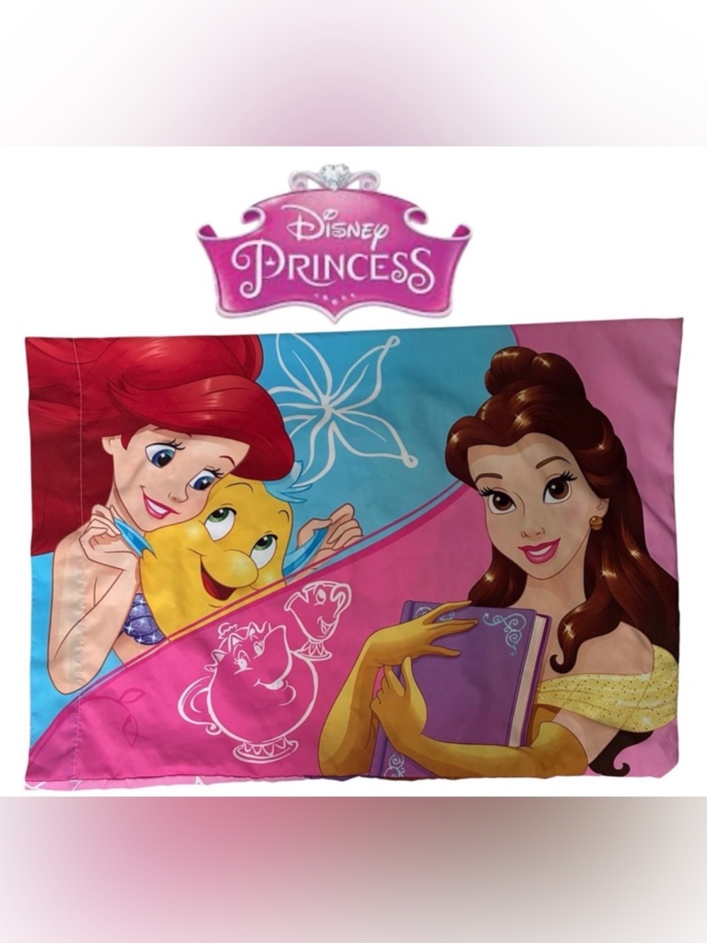 DISNEY PRINCESS PILLOW CASE STANDARD SIZE BELLE ARIEL RAPUNZEL